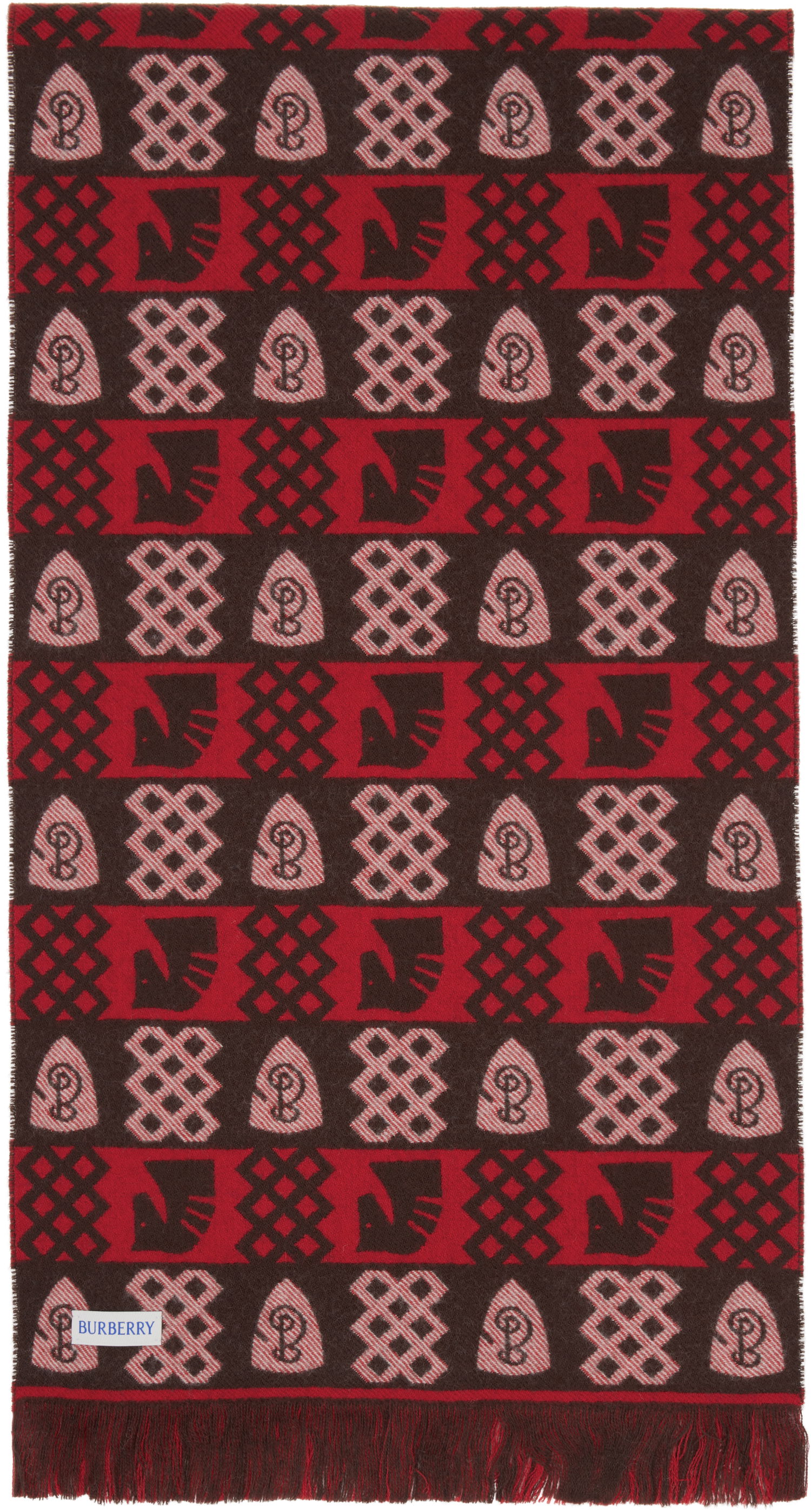 Šál Burberry Burberry Chess Fair Isle Wool Scarf Červená | 8115320, 1