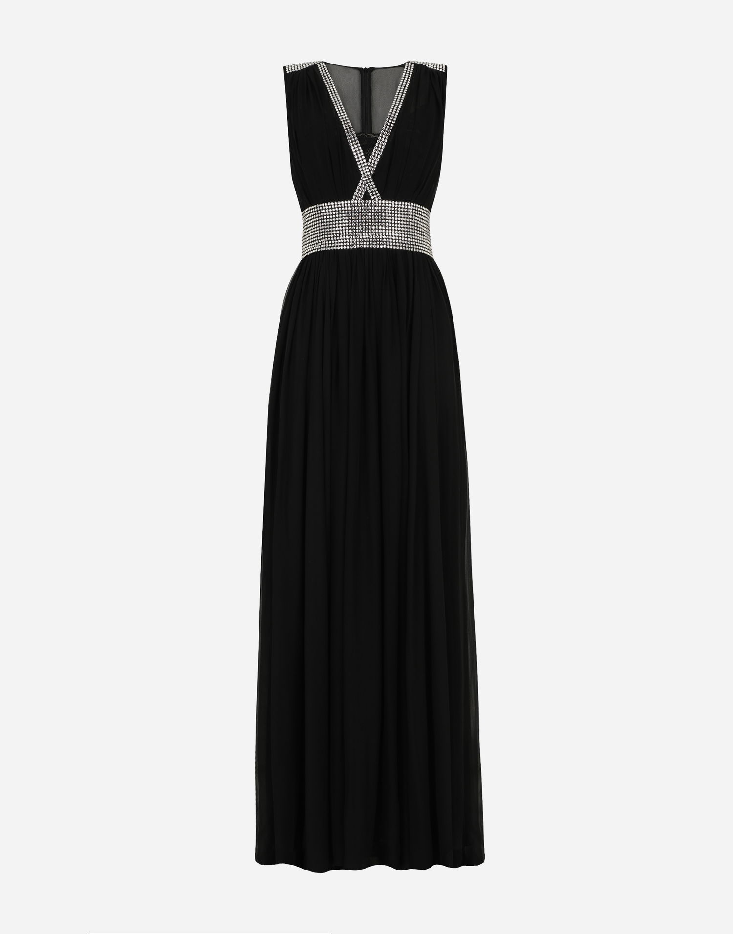 Šaty Dolce & Gabbana Dolce & Gabbana Long Chiffon Dress with Rhinestone Detailing Čierna | F6ZO1ZGD32TN0000, 0