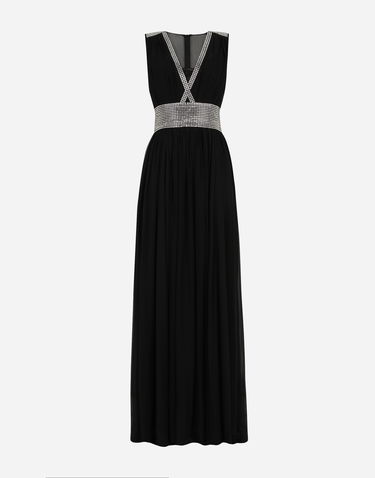 Šaty Dolce & Gabbana Dolce & Gabbana Long Chiffon Dress with Rhinestone Detailing Čierna | F6ZO1ZGD32TN0000, 0