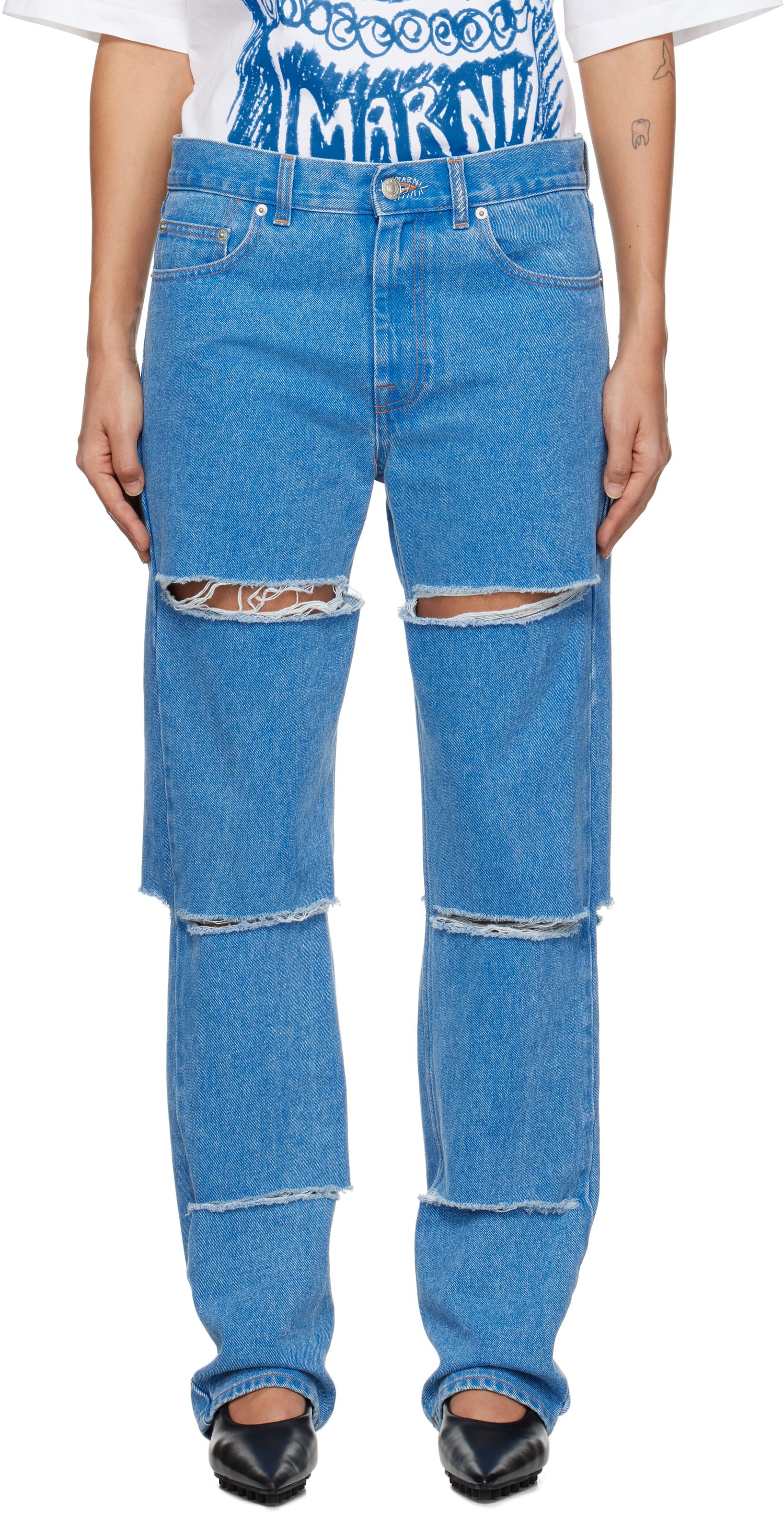 Džínsy Marni Slashed Boyfriend Jeans Modrá | PAJD0520S0 USCW91, 0