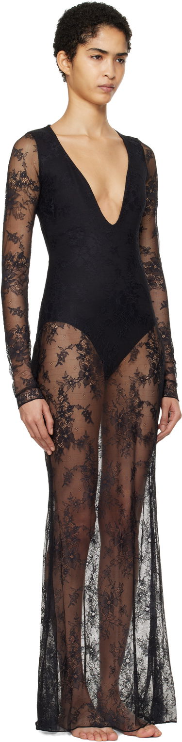 Šaty SKIMS SKIMS Ultra Fine Lace Plunge Maxi Dress Čierna | DS-DRS-6473W, 1
