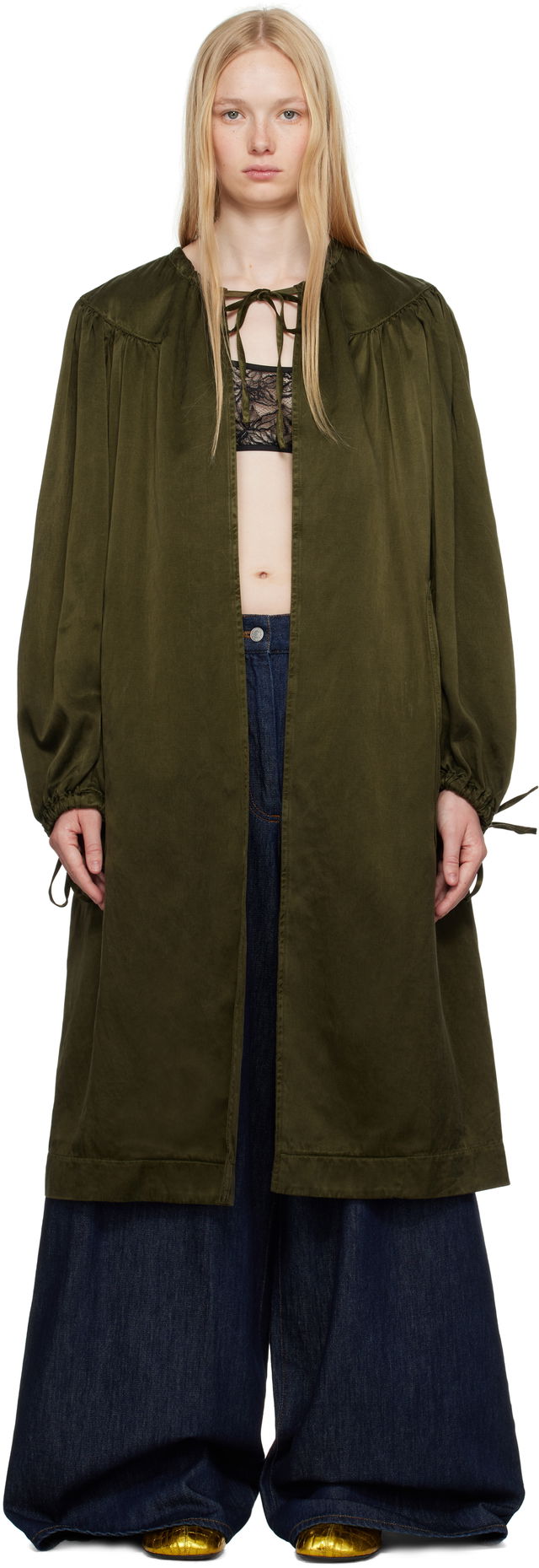 Dries Van Noten Gathered Open Front Coat