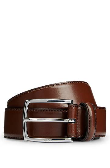 Opasok BOSS Polished Leather Belt with Stitching Hnedá | 50471174, 0