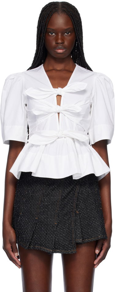 Košeľa GANNI GANNI Stretch Cotton Tie Front Peplum Blouse Biela | W0309, 0