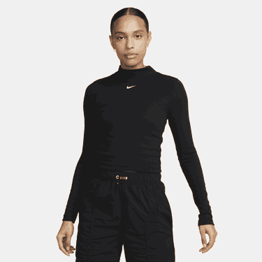 Crop Top Nike Sportswear Essential Mock Neck Long Sleeve Top Čierna | DV7880-010, 0