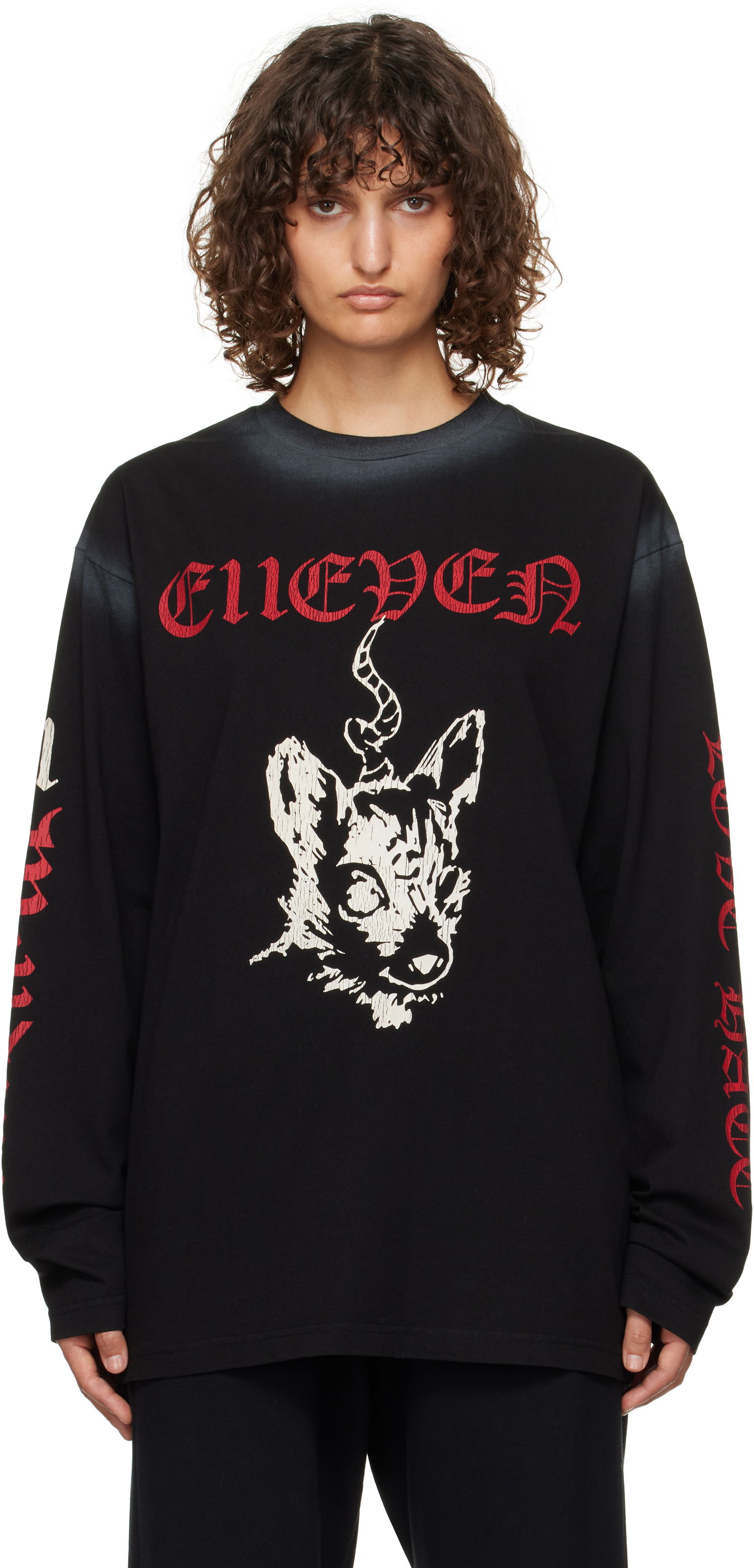 Tričko We11done 11 Graphic Long Sleeve T-Shirt Čierna | WD-TT3-24-762-U-BK, 0