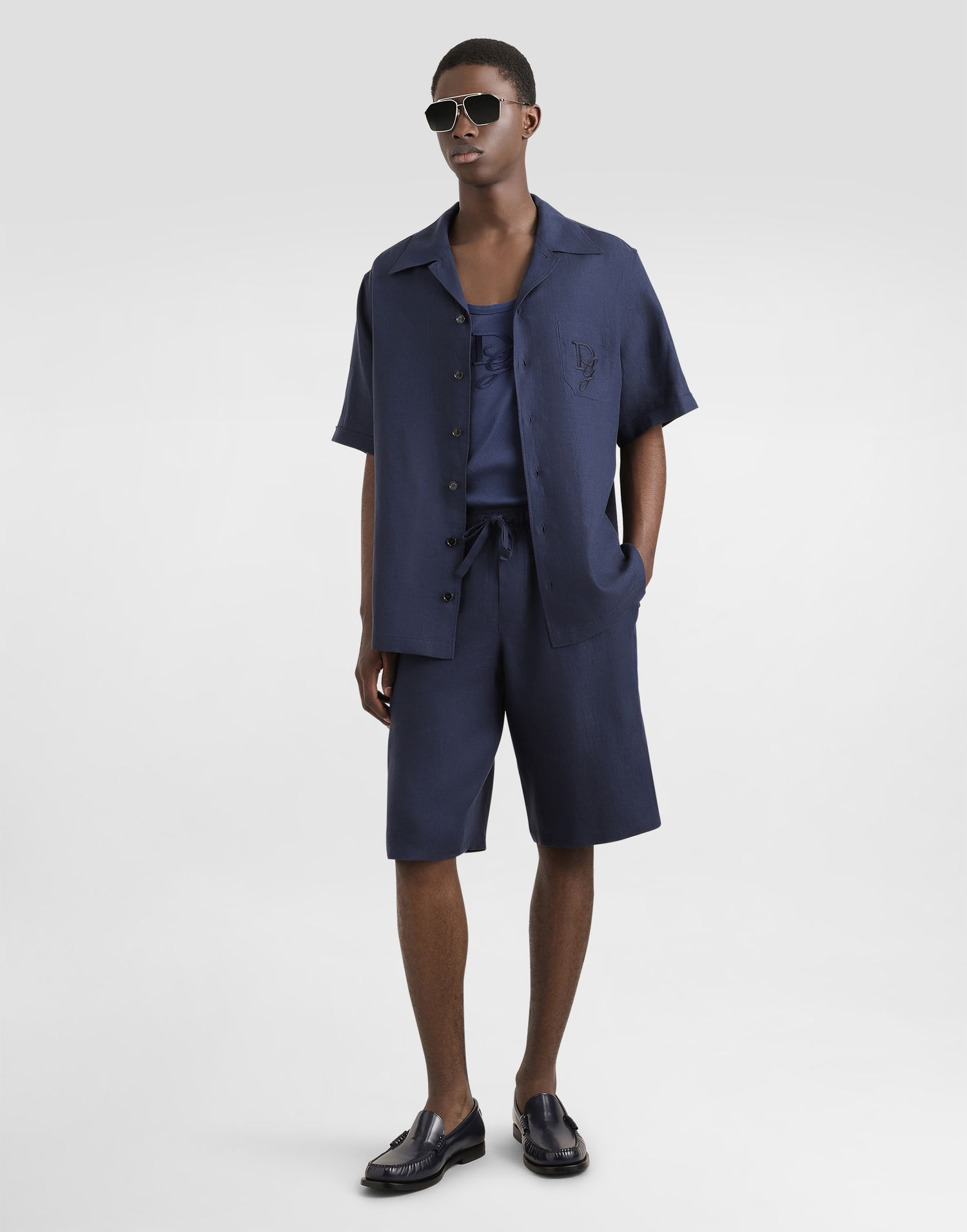 Košeľa Dolce & Gabbana Dolce & Gabbana Linen Shirt with DG Logo Embroidery Navy | G5JH9ZFU4LGB0665, 1
