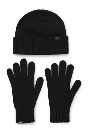 Kulicha BOSS Knitted beanie hat and gloves gift set Čierna | 50551225
