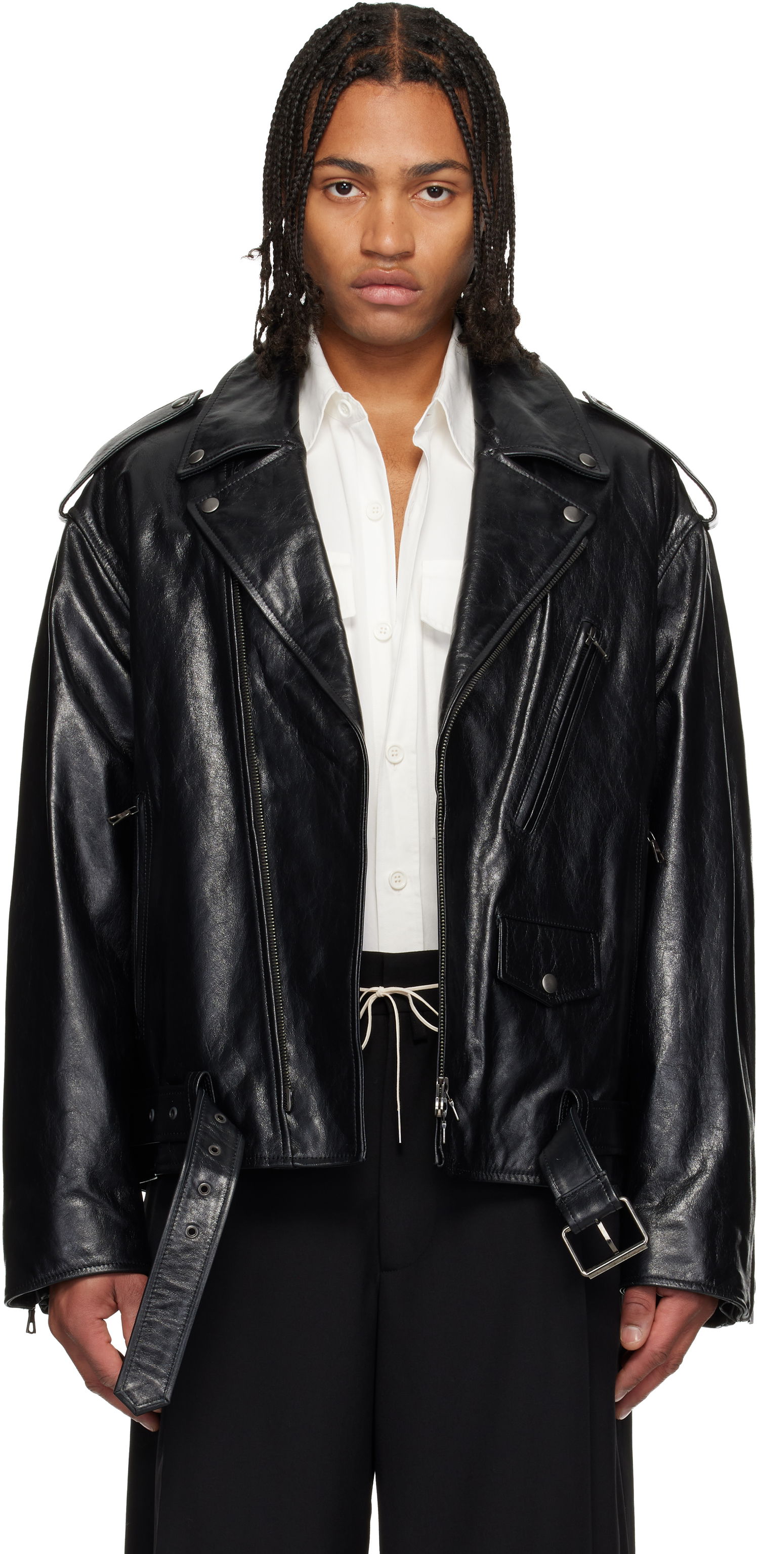 Bunda Dries Van Noten Dries Van Noten Biker Leather Jacket Čierna | 252-021803-2370, 0