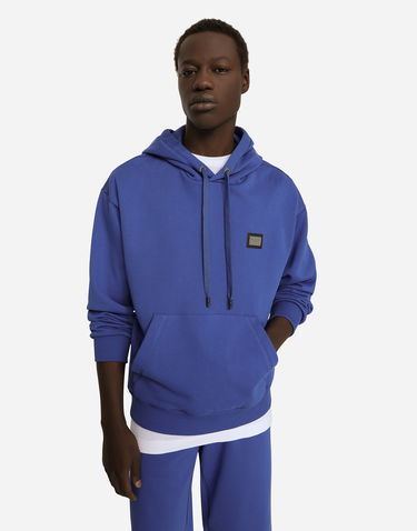 Mikina Dolce & Gabbana Jersey Hoodie With Branded Tag Modrá | G9ZU0TG7F2GBA232, 3