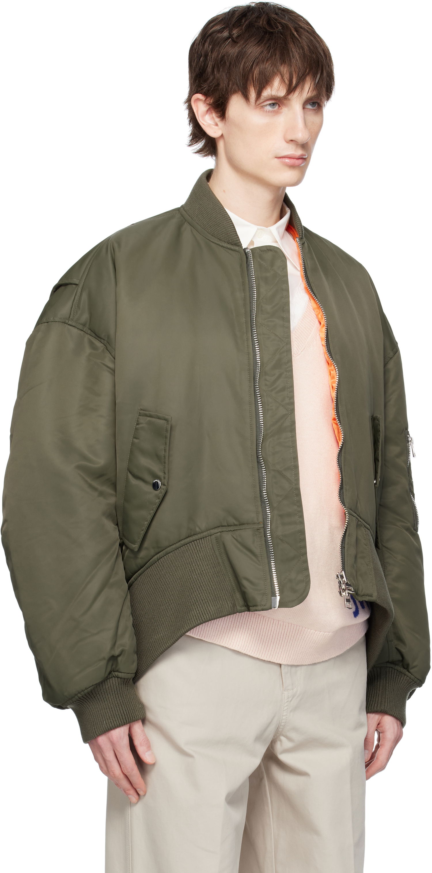 Bomber bunda JW Anderson JW Anderson Oversized Bomber Jacket with Curved Hem Zelené | JK0357-PG1696, 1