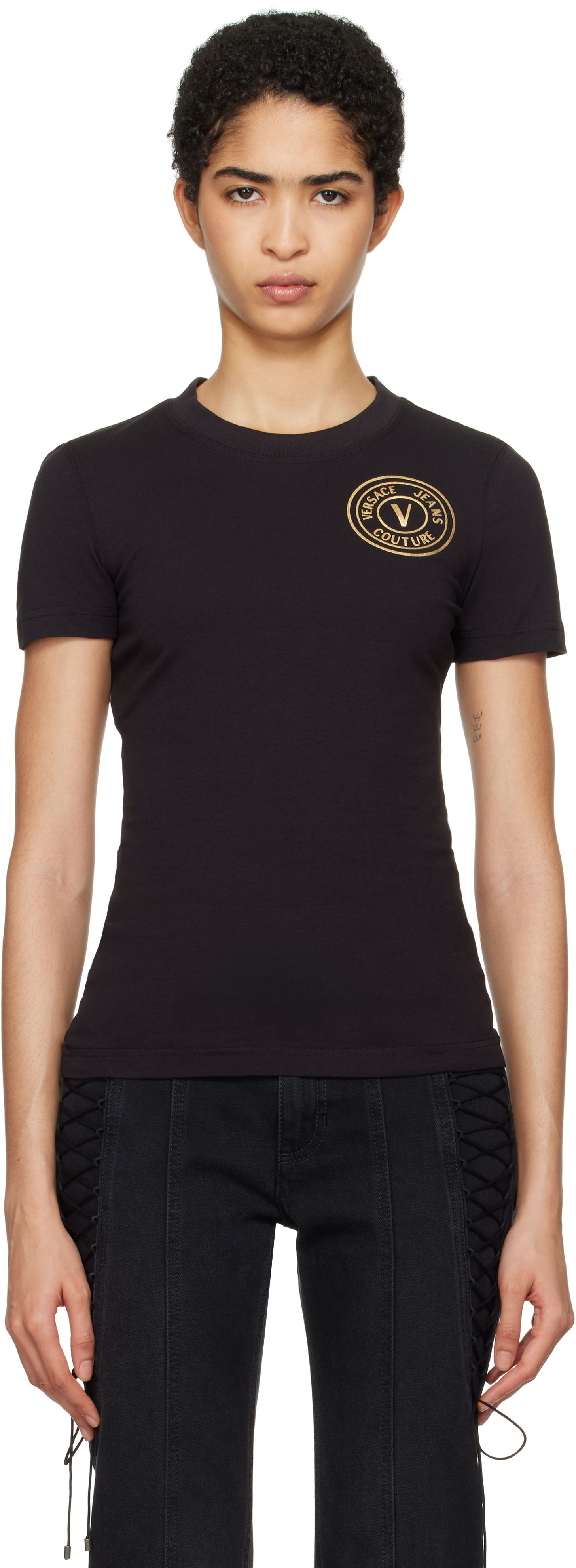 Tričko Versace Couture Screen-Printed Black T-Shirt Čierna | E77HAHT00_ECJ03T, 0