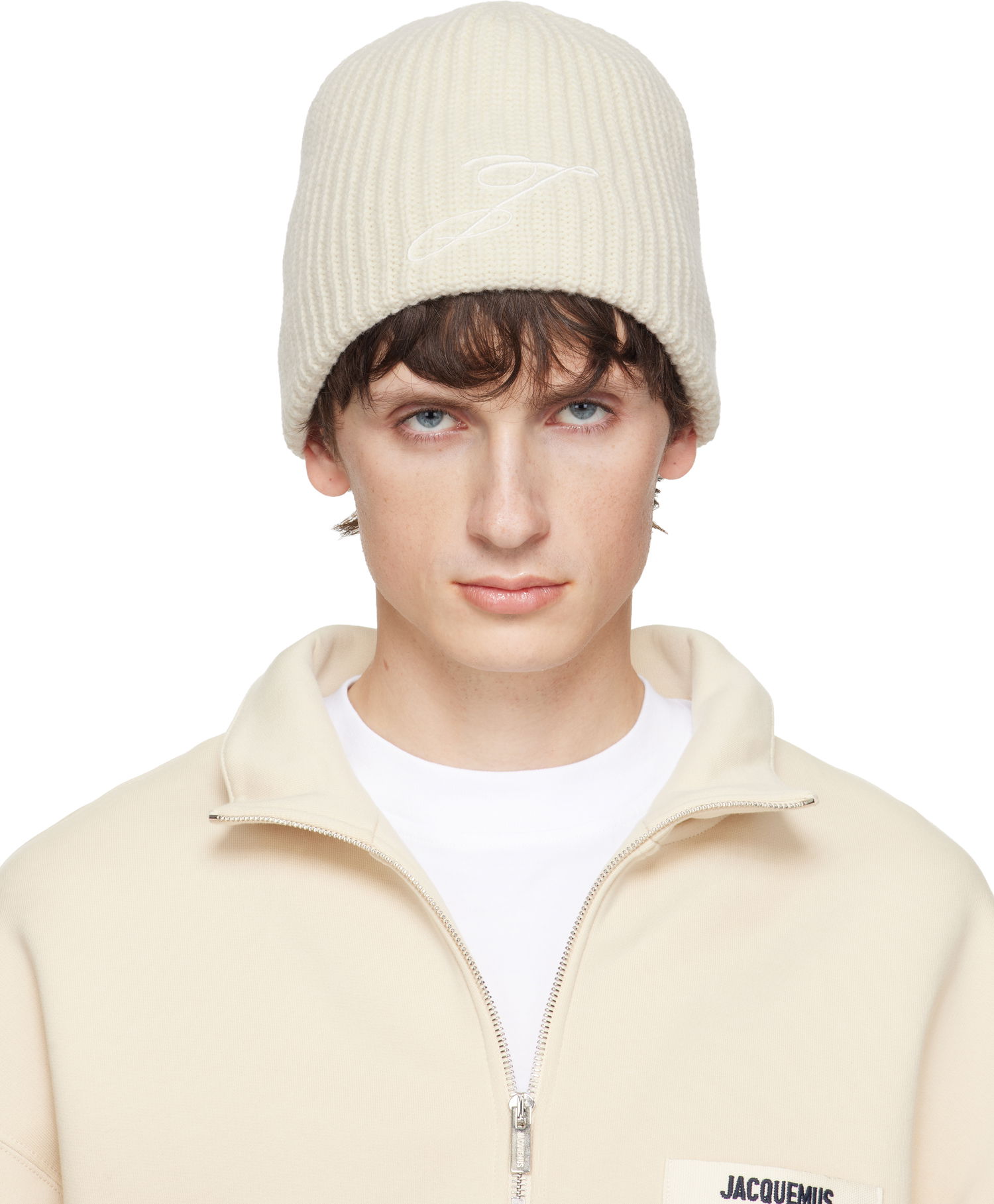 Kulicha Jacquemus 'The Espiral' Rib Knit Beanie Biela | 25HACU00770AK00206, 0