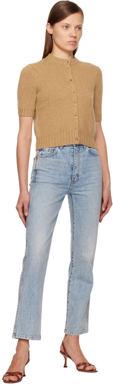 Sveter Khaite Nora Short-Sleeve Ribbed Cardigan Béžová | 9608615, 3