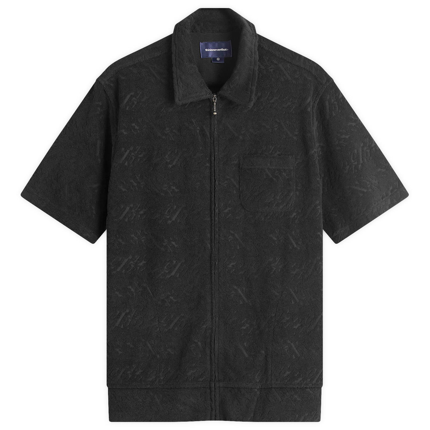 Košeľa thisisneverthat Thisisneverthat Terry Shortsleeve Zip Shirt Čierna | TN251WSHTS03-BLK, 0