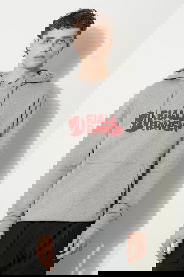 Mikina FJÄLLRÄVEN Fjallraven Logo Pullover Hoodie with Drawstring and Kangaroo Pocket Šedá | F84144, 0