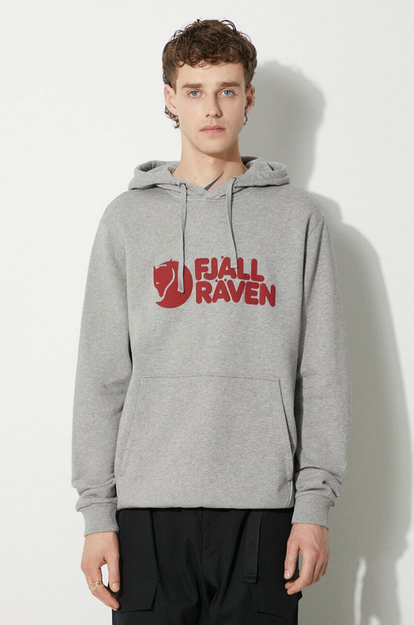 Mikina FJÄLLRÄVEN Fjallraven Logo Pullover Hoodie with Drawstring and Kangaroo Pocket Šedá | F84144