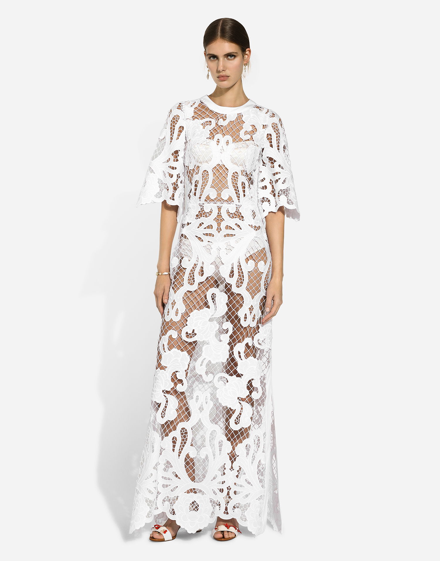 Šaty Dolce & Gabbana Dolce & Gabbana Openwork Embroidered Long Dress Biela | F6JKHZFG6AEW0800, 1