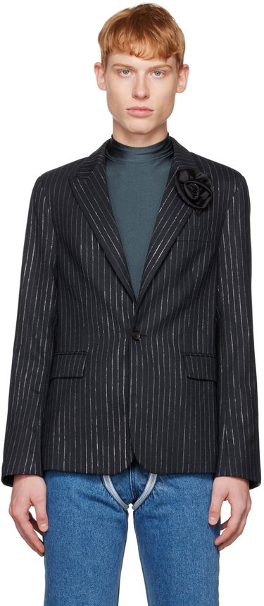 Bunda Coperni Coperni Pinstripe Blazer with Flower Appliqué Navy | COPV34112MEN, 0