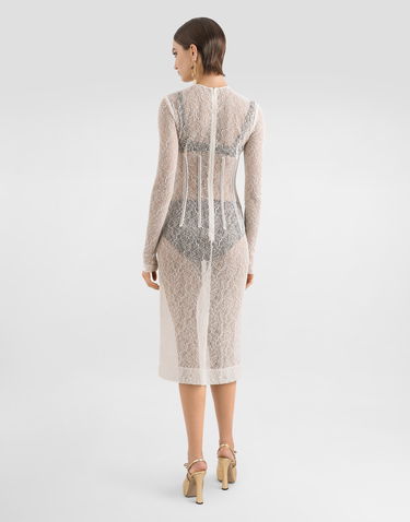 Šaty Dolce & Gabbana Dolce & Gabbana Lace Calf-Length Dress with Corset Detailing Biela | F6TSLTFLUCQW0001, 2