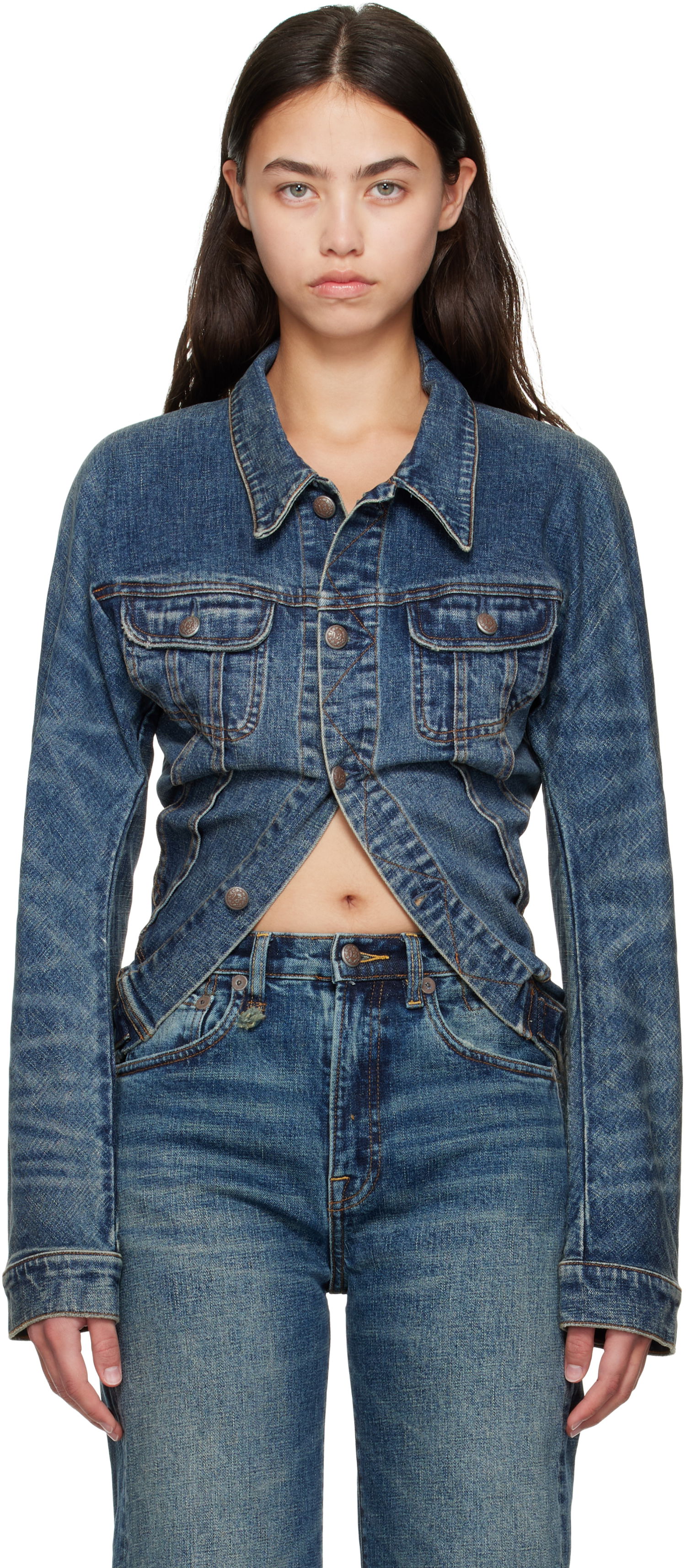 Bunda R13 R13 Skinny Wrap Around Trucker Jacket Modrá | R13WD195-D246A, 0