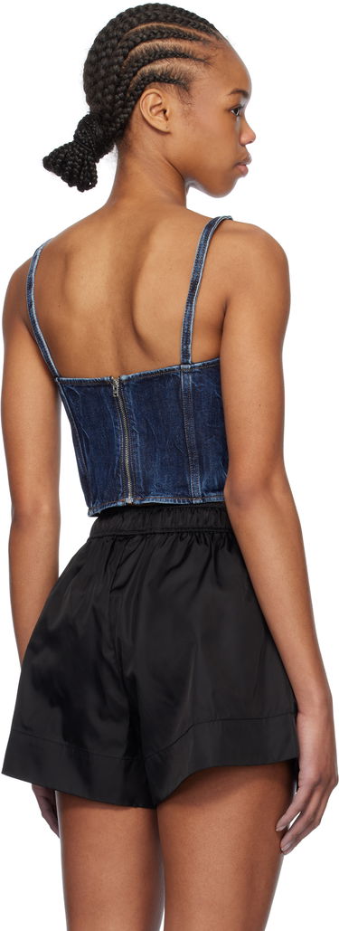 Tielko GANNI Blue Crinkled Future Denim Strap Top Navy | J1592, 2