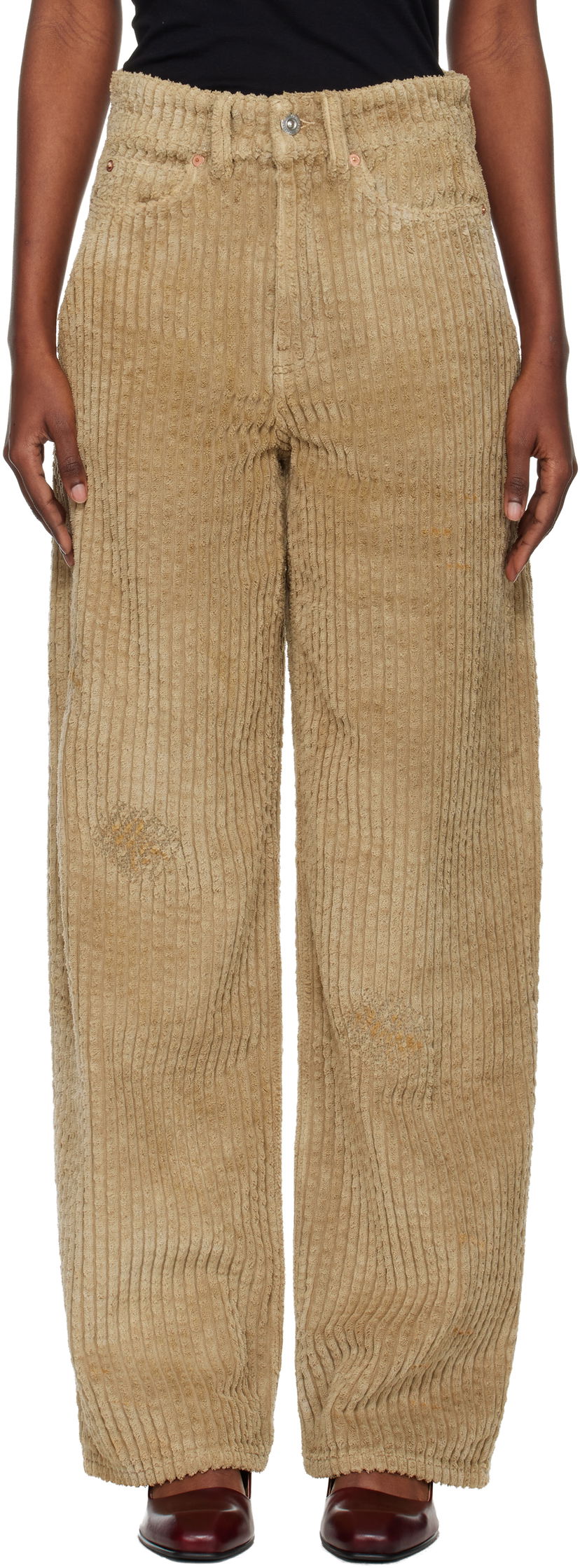 Nohavice OUR LEGACY Full Cut Distressed Corduroy Trousers Béžová | W4255FT
