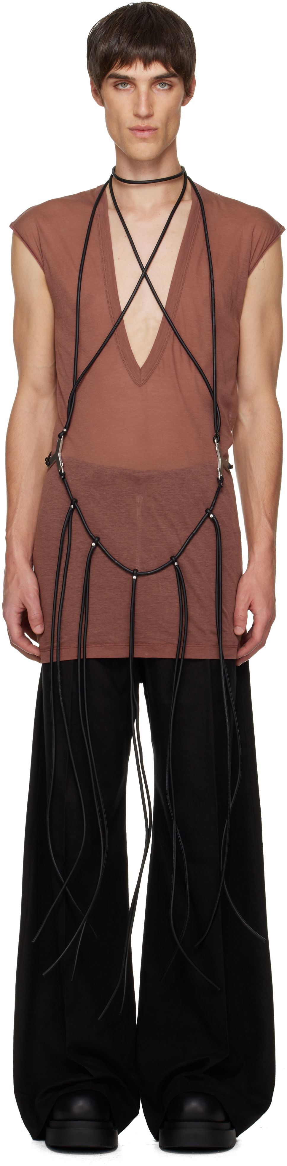 Tielko Rick Owens Concordians Cord Fringed Tank Top Hnedá | RR02E1457 LBL, 0