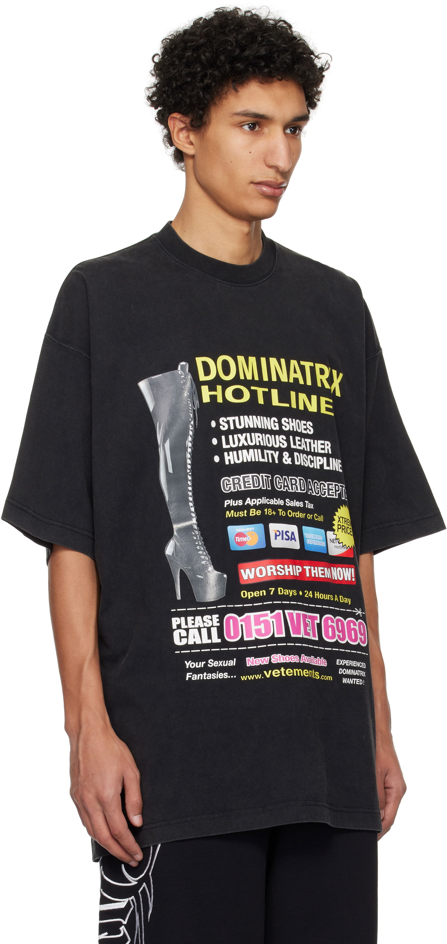 Tričko VETEMENTS Vetements Oversized 'Dominatrix Hotline' T-Shirt Čierna | UA66TR740B, 1