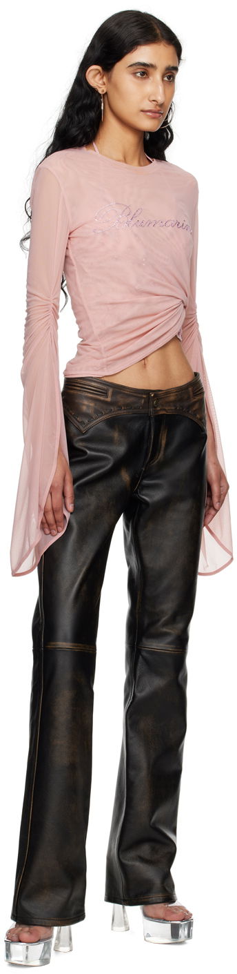 Tričko Blumarine Blumarine Crystal-Embellished Mesh Long Sleeve T-Shirt Ružová | P444T029A, 3