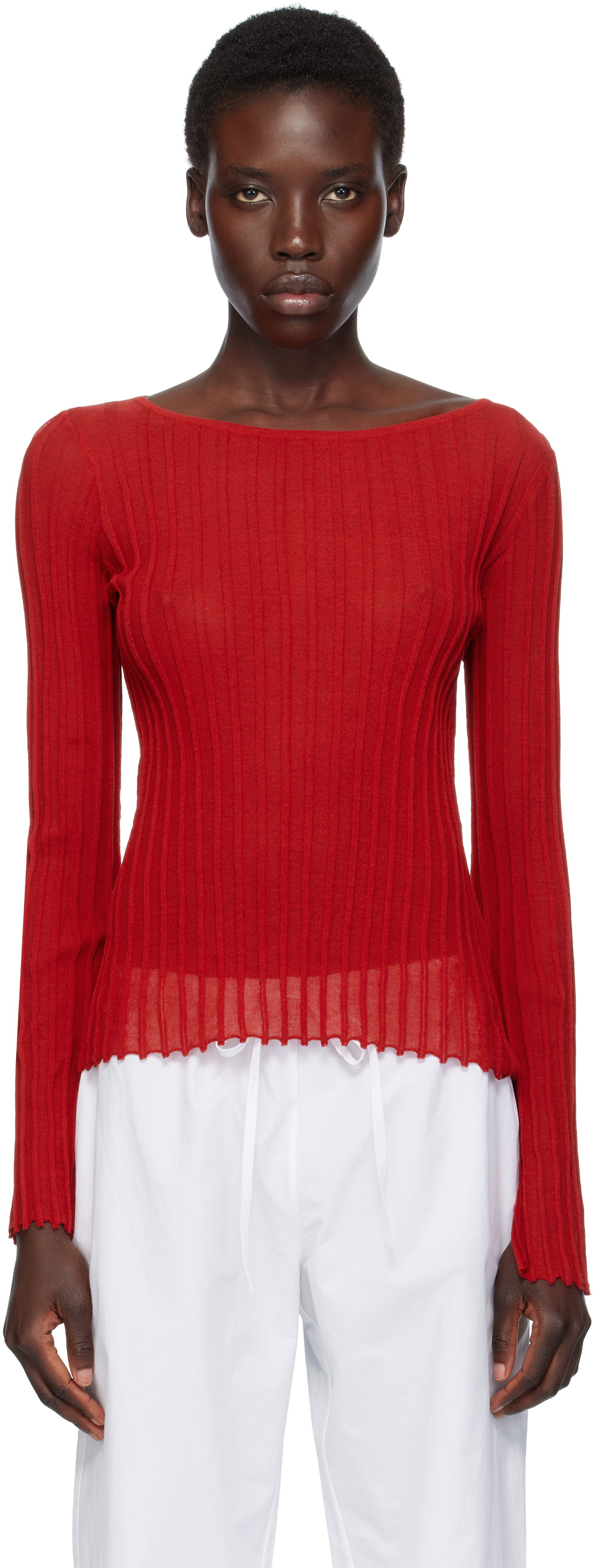 Tričko Loulou de Saison Loulou de Saison Mabille Ribbed Knit Top Červená | MABILLE, 0