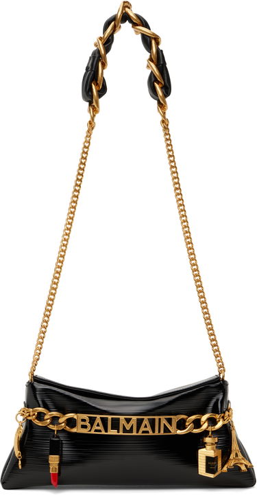 Kabelka Balmain Balmain 1945 Soft Striped Patent Leather Shoulder Bag Čierna | EN0LQ976LSTV, 0