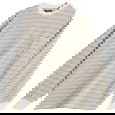 Tričko BEAMS Beams Plus Long Sleeve Striped Pocket Tee Béžová | 3814-0087-048-05, 1
