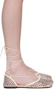 Sparkle Stretch Lace-Up Flat Sandals "Off White"