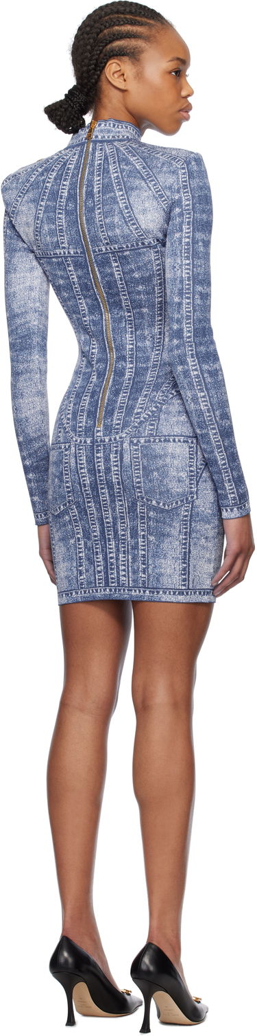 Šaty Balmain Balmain Jacquard Denim Effect Minidress Modrá | EF1R8237KH80, 2