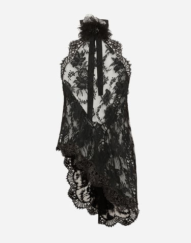 Tielko Dolce & Gabbana Black Asymmetrical Lace Top Čierna | F79EPTHLM44N0000, 0