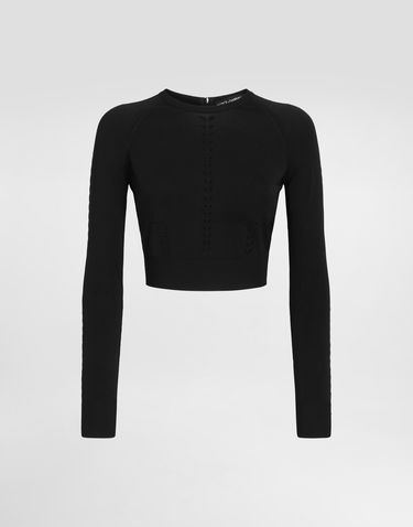 Sveter Dolce & Gabbana Dolce & Gabbana Cropped Viscose Knit Sweater Čierna | FXX93TJAIRMN0000, 0