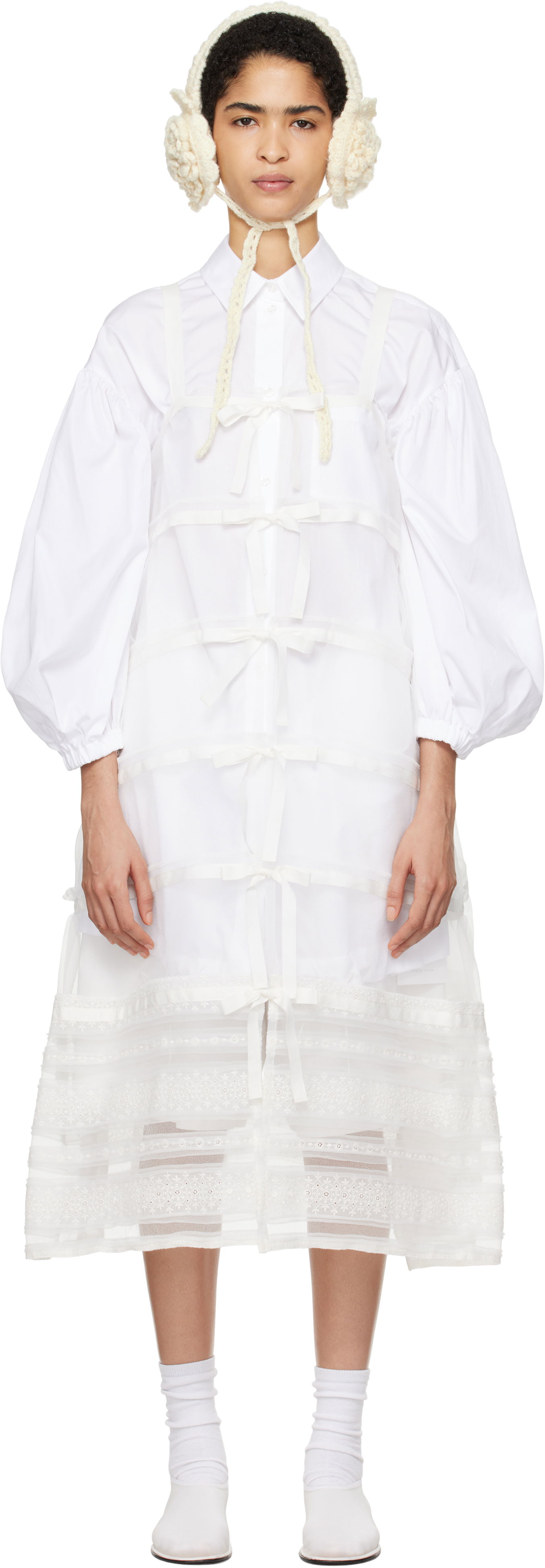 Šaty Comme des Garçons Comme Des Garçons Organdy Embroidered Midi Dress Biela | TN-A003-051, 0