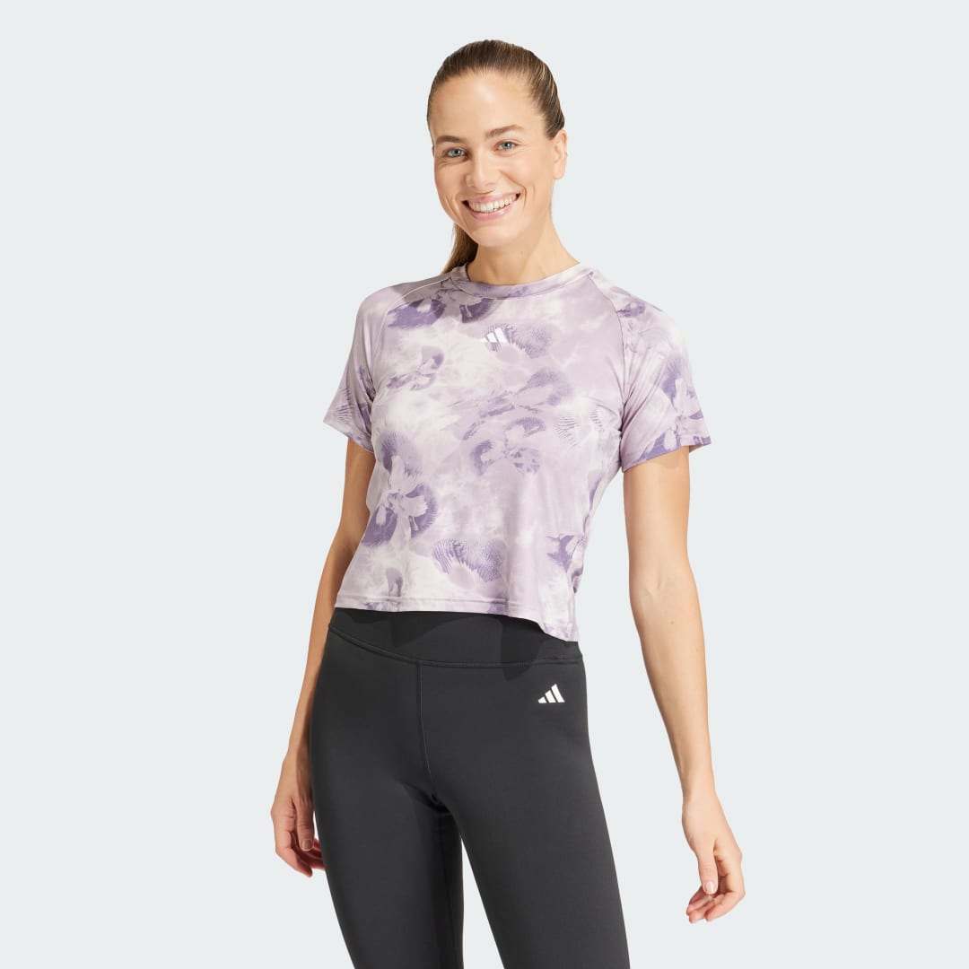 Tričko adidas Performance Train Essentials AOP Flower Tie-Dye Top Fialová | IN6765, 0