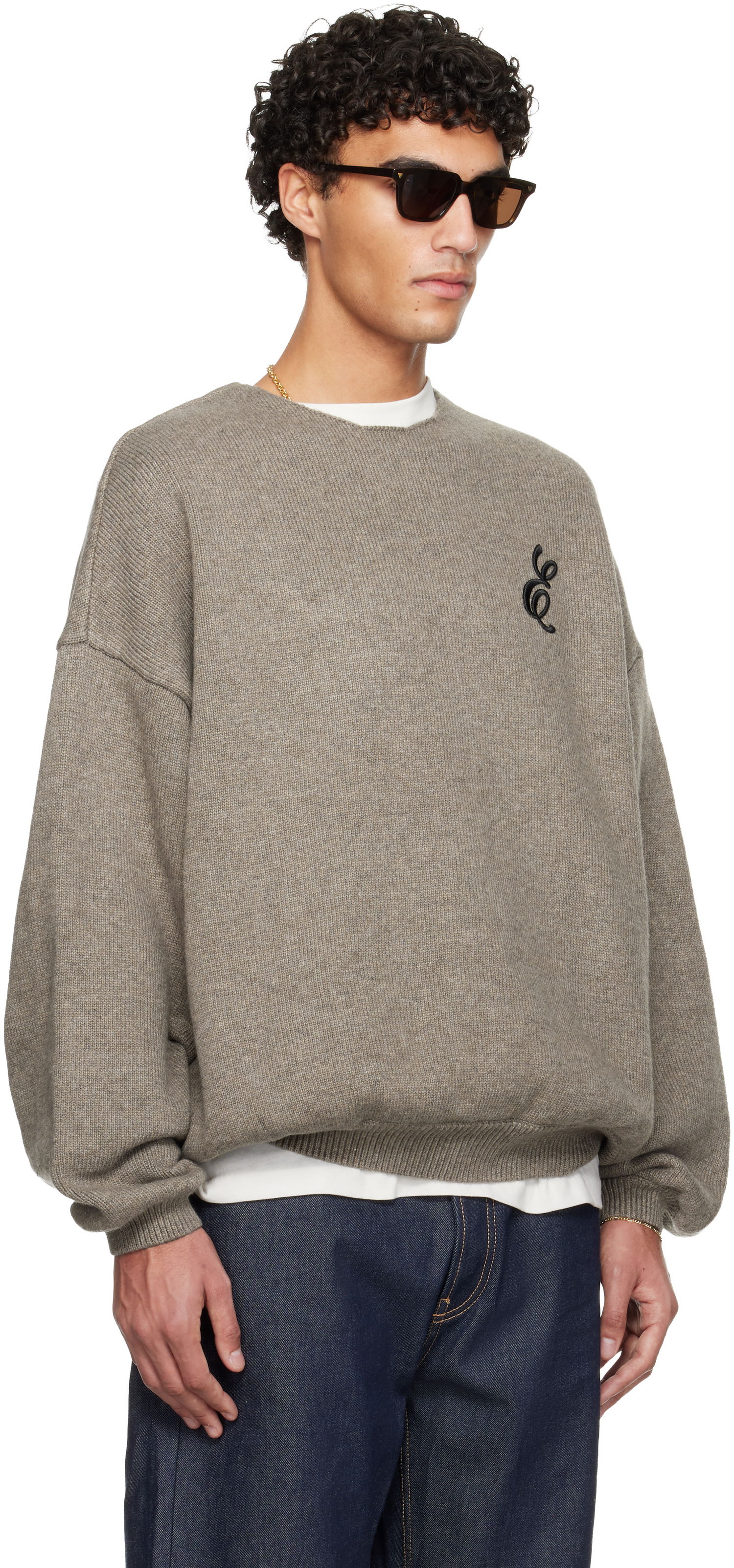 Sveter Fear of God ESSENTIALS Holiday Embroidered Merino Crewneck Sweater Béžová | 192HO254332F, 1