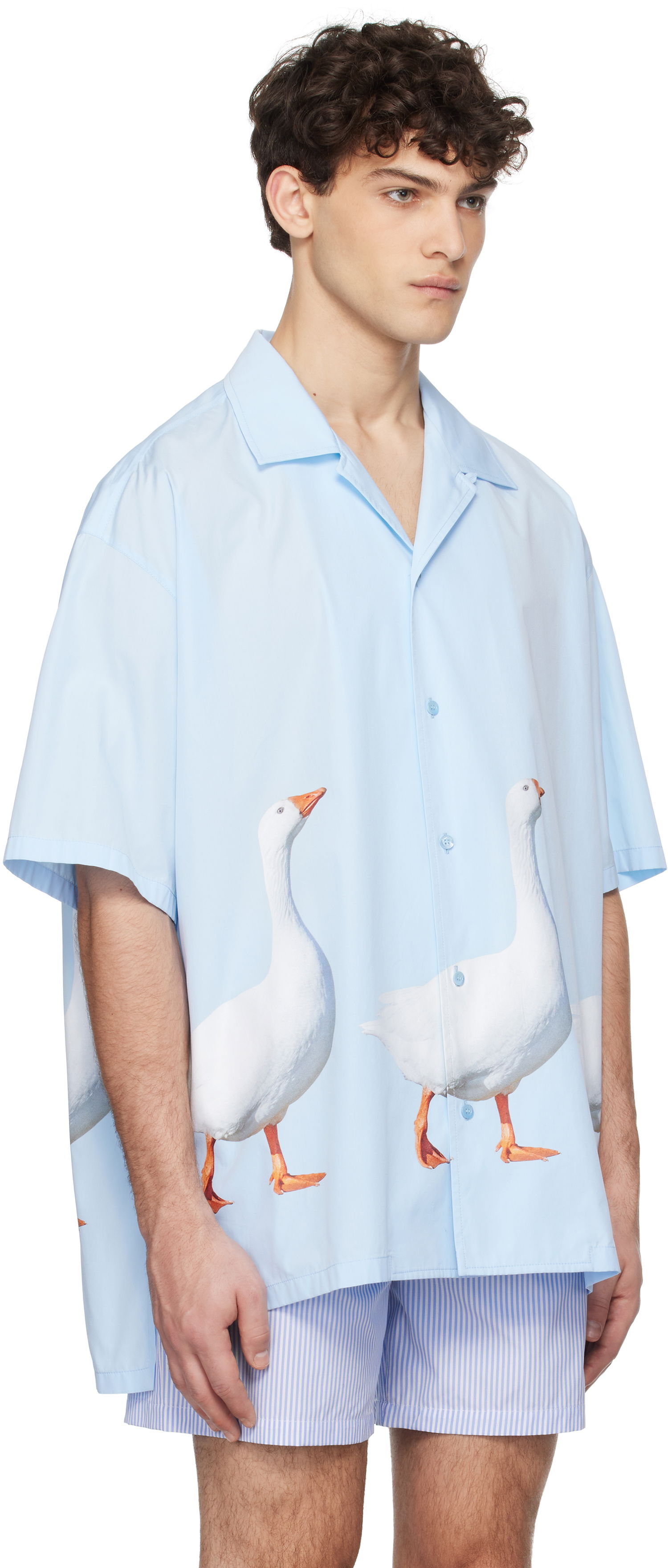 Košeľa Moschino Moschino Goose Print Cotton Poplin Shirt Modrá | 251ZZA023502351293, 1