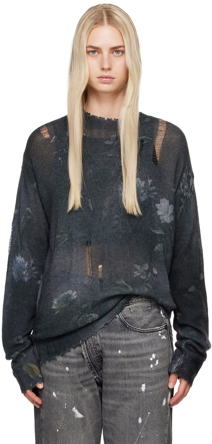 Sveter R13 R13 Distressed Floral Boyfriend Sweater Šedá | R13WY199 Y157A, 0