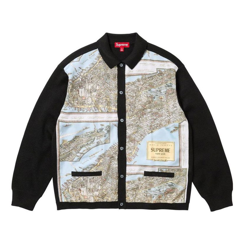 Sveter Supreme Silk Map Print Cardigan Čierna | SUP-FW23-021