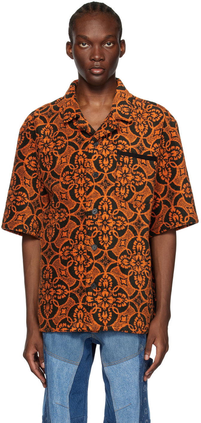 Orange & Black Printed Short Sleeve Shirt