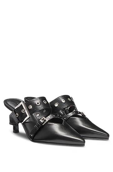 Doplnky BOSS Nappa Leather Mules with Buckled Straps Čierna | 50536401