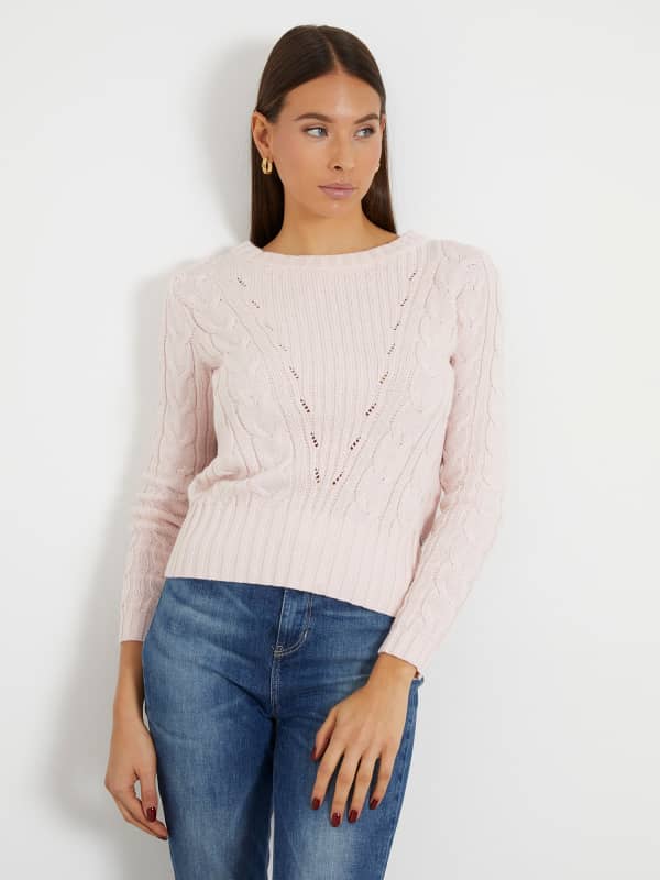 Sveter GUESS Cable Knit Sweater Ružová | W4RR15Z3C30, 0