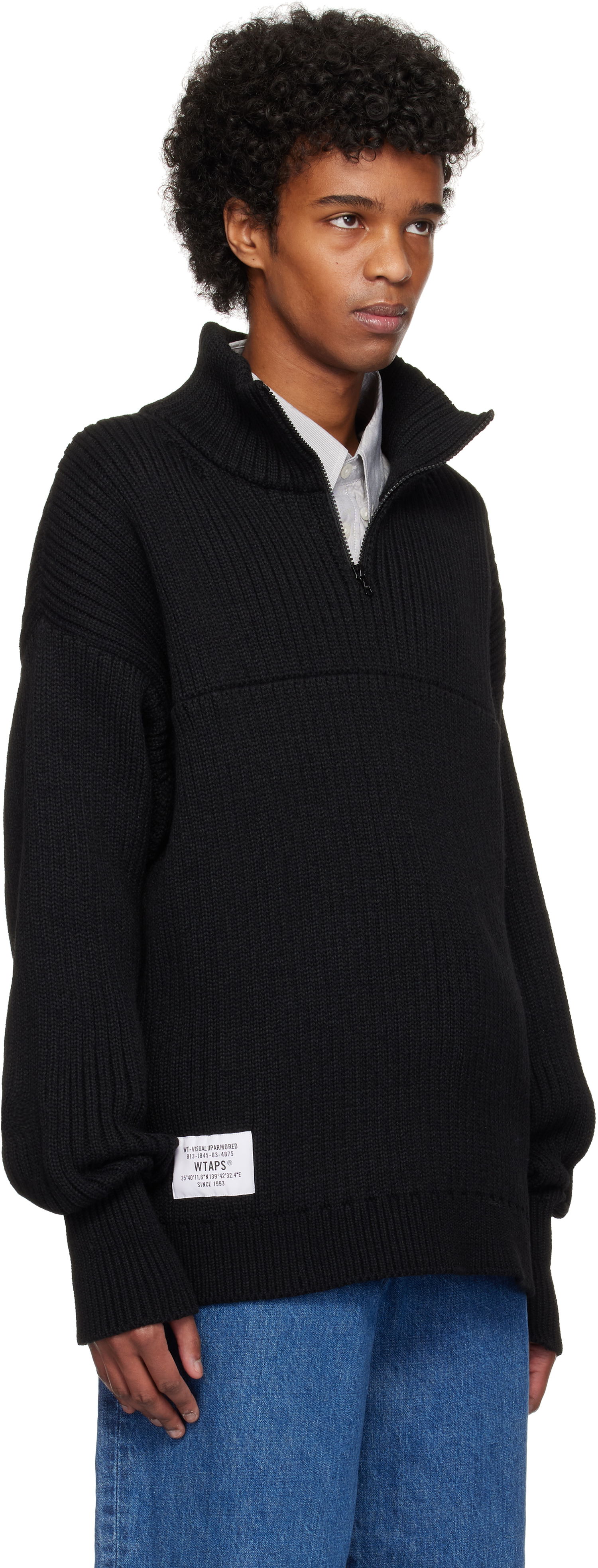 Sveter WTAPS WTAPS Sub Knit Quarter-Zip Sweater Čierna | 242MADT-KNM03, 1
