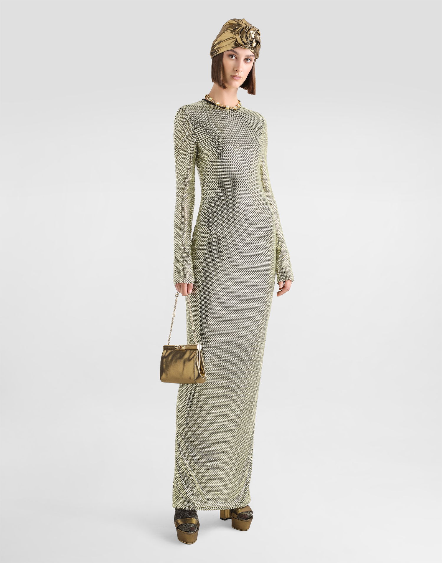 Šaty Dolce & Gabbana Long Crystal Mesh Dress Metalická | F6TJLZFLSK3S0997, 1
