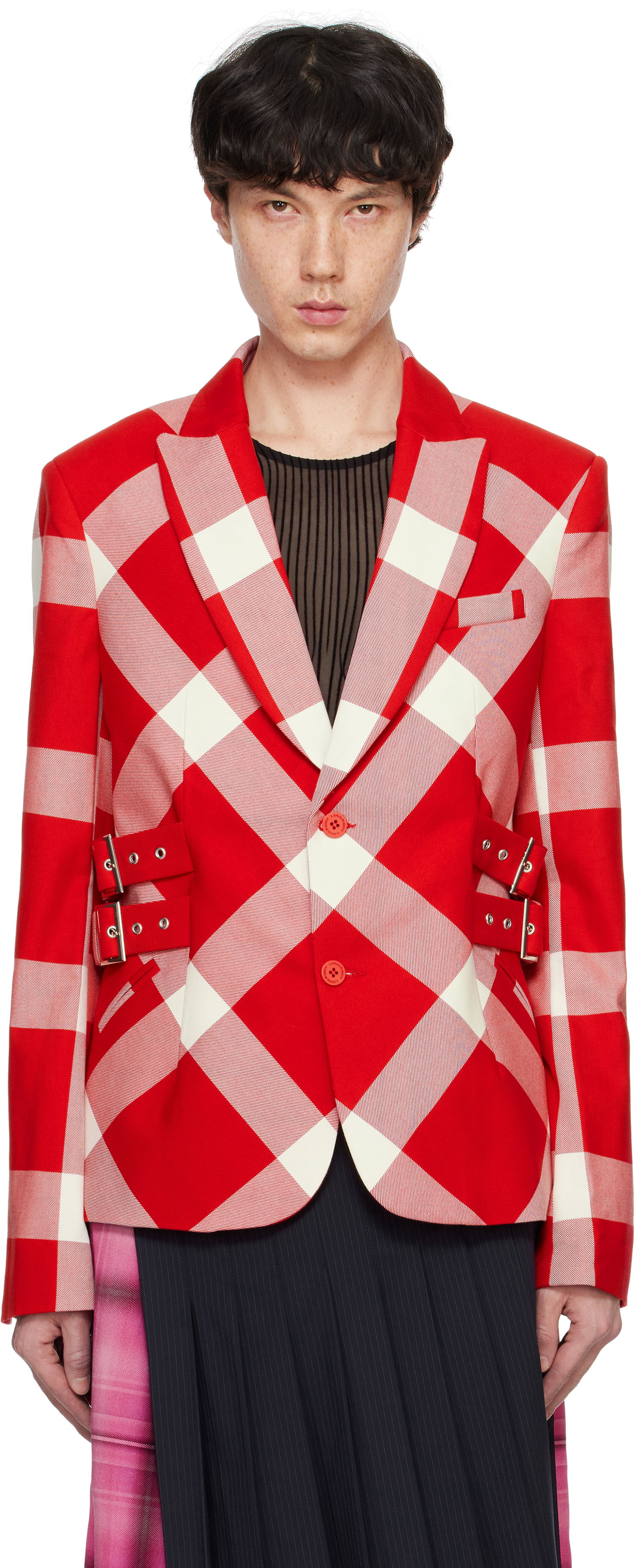 Bunda Charles Jeffrey Loverboy Checkered Single-Breasted Blazer Červená | 41020201, 0