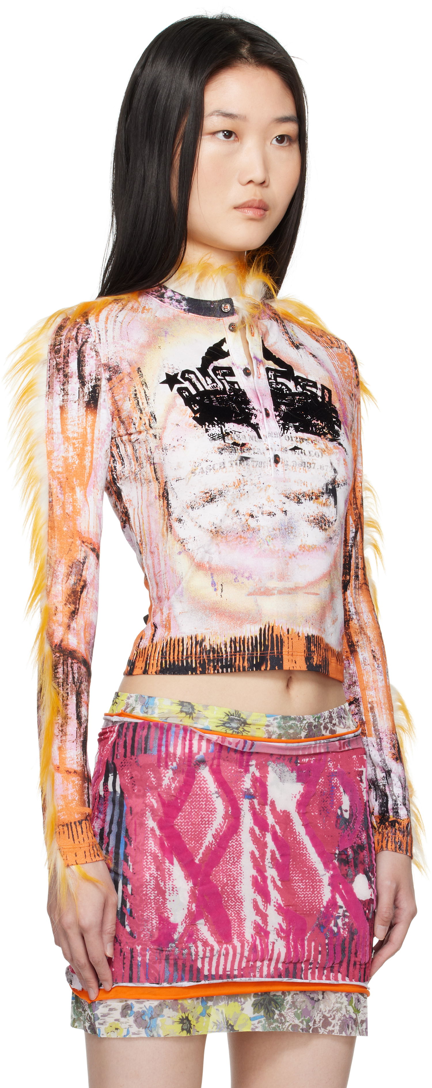 Crop Top Diesel Abstract Print Henley T-Shirt Rôznofarebný | A16505 0LKBA, 1